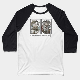 Steampunk Devil and Angel Ferrets - 'A little bit good, A little bit bad' - Black Outline Baseball T-Shirt